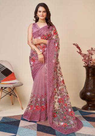 Picture of Gorgeous Net Rosy Brown Saree