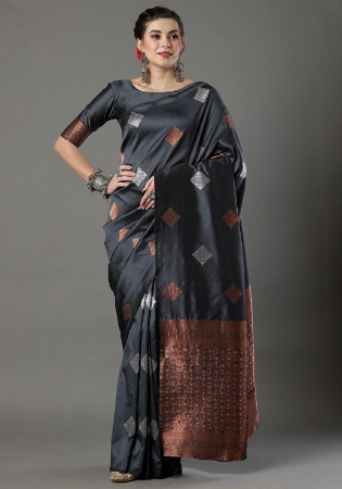 Picture of Excellent Silk Dark Slate Grey Saree