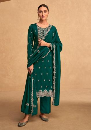 Picture of Pleasing Silk Teal Straight Cut Salwar Kameez