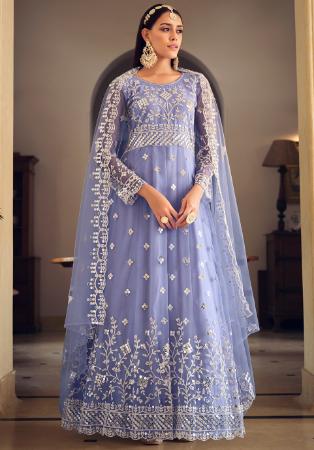 Picture of Wonderful Net Light Slate Grey Anarkali Salwar Kameez