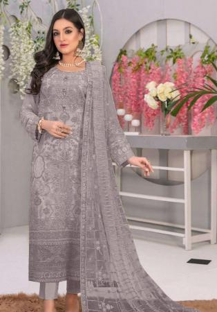 Picture of Georgette Dark Grey Straight Cut Salwar Kameez