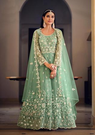 Picture of Nice Net Dark Sea Green Anarkali Salwar Kameez