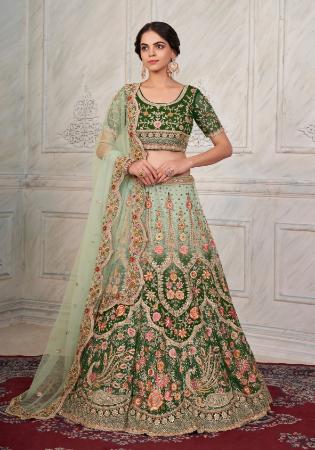 Picture of Lovely Silk Dark Sea Green Lehenga Choli