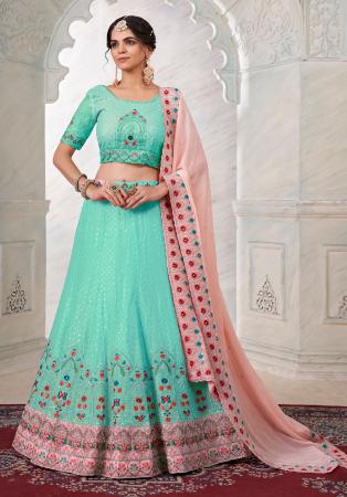 Picture of Wonderful Silk Medium Aqua Marine Lehenga Choli