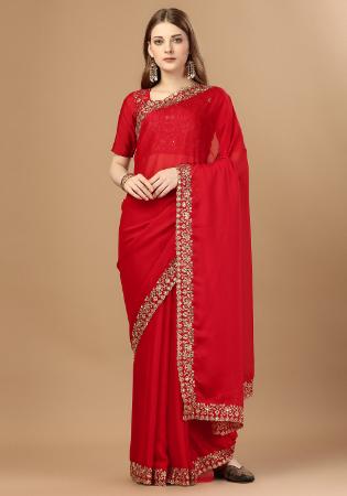 Picture of Pleasing Georgette Crimson Saree