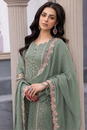 Picture of Georgette Dark Sea Green Straight Cut Salwar Kameez