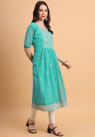 Picture of Beautiful Georgette Medium Turquoise Kurtis & Tunic