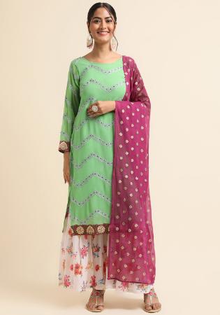 Picture of Georgette Light Green Straight Cut Salwar Kameez