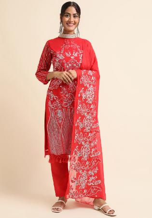 Picture of Elegant Georgette Crimson Straight Cut Salwar Kameez