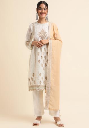 Picture of Georgette Off White Straight Cut Salwar Kameez