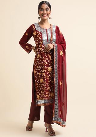 Picture of Beauteous Georgette Maroon Straight Cut Salwar Kameez