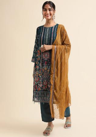 Picture of Georgette Dark Slate Grey Straight Cut Salwar Kameez