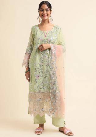 Picture of Georgette Dark Khaki Straight Cut Salwar Kameez