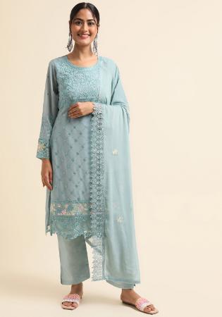 Picture of Georgette Light Steel Blue Straight Cut Salwar Kameez