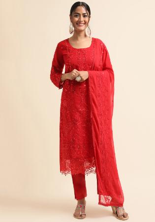 Picture of Resplendent Georgette Crimson Straight Cut Salwar Kameez