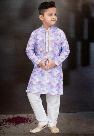 Picture of Exquisite Cotton Light Steel Blue Kids Kurta Pyjama