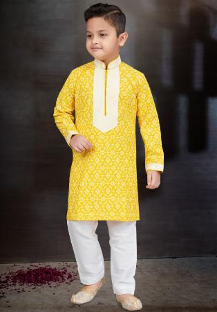 Picture of Good Looking Cotton Khaki Kids Kurta Pyjama