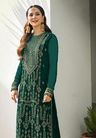 Picture of Georgette Dark Green Straight Cut Salwar Kameez