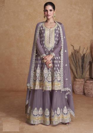 Picture of Comely Georgette Grey Straight Cut Salwar Kameez