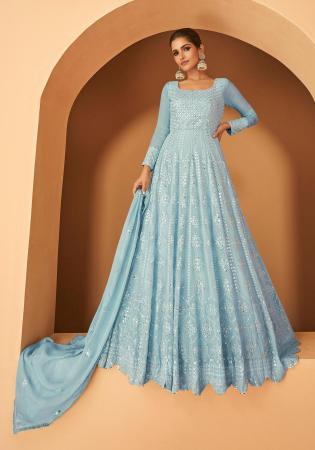 Picture of Georgette Light Steel Blue Anarkali Salwar Kameez