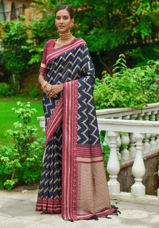 Picture of Well Formed Silk Steel Blue Saree