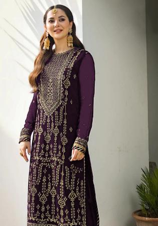 Picture of Enticing Georgette Purple Straight Cut Salwar Kameez