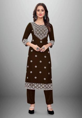 Picture of Marvelous Rayon Saddle Brown Readymade Salwar Kameez