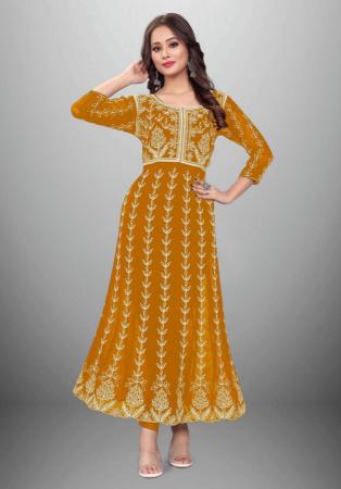 Picture of Georgette Dark Golden Rod Readymade Salwar Kameez