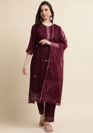 Picture of Comely Silk Saddle Brown Readymade Salwar Kameez