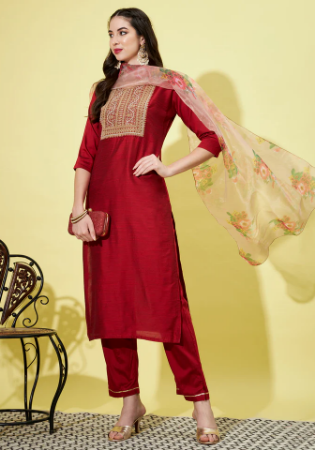 Picture of Beautiful Silk Maroon Readymade Salwar Kameez