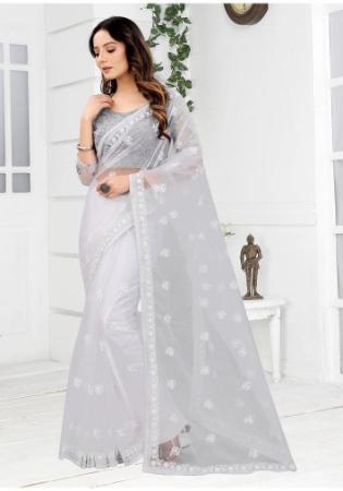 Picture of Gorgeous Net Ghost White Saree