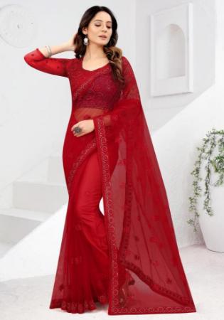 Picture of Splendid Net Dark Red Saree