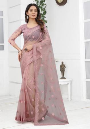 Picture of Excellent Net Rosy Brown Saree