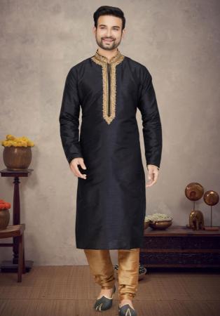 Picture of Pleasing Cotton & Silk Black Kurtas