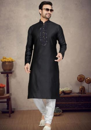 Picture of Resplendent Cotton & Silk Black Kurtas