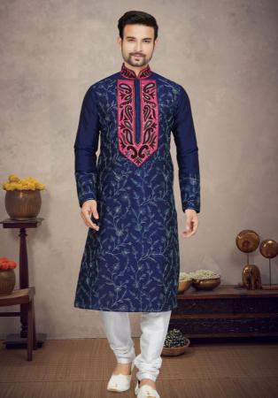 Picture of Well Formed Cotton & Silk Midnight Blue Kurtas