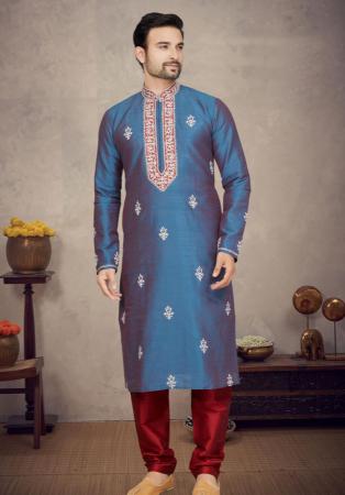 Picture of Ravishing Cotton & Silk Steel Blue Kurtas