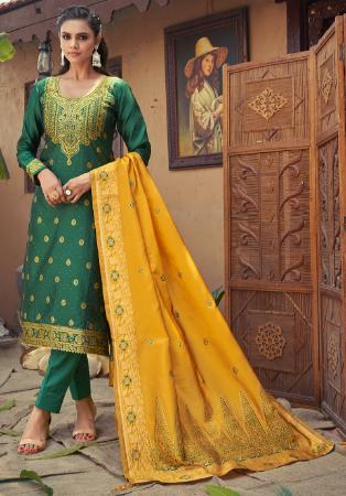 Picture of Appealing Silk Forest Green Straight Cut Salwar Kameez