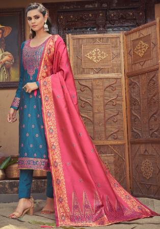 Picture of Silk Midnight Blue Straight Cut Salwar Kameez