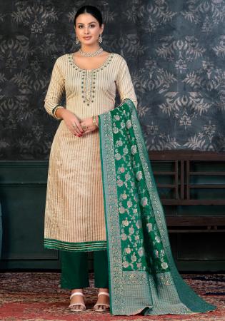 Picture of Chiffon Mint Cream Straight Cut Salwar Kameez