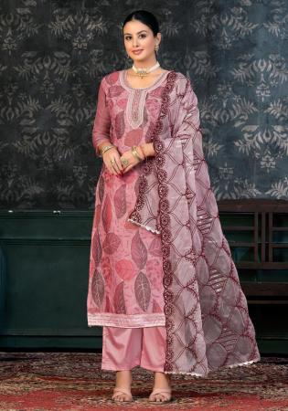 Picture of Cotton Pale Violet Red Straight Cut Salwar Kameez