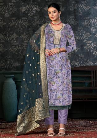 Picture of Cotton Light Slate Grey Straight Cut Salwar Kameez