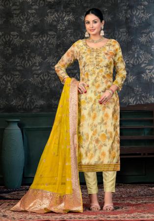 Picture of Organza Dark Khaki Straight Cut Salwar Kameez