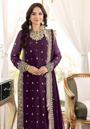 Picture of Magnificent Georgette Purple Straight Cut Salwar Kameez