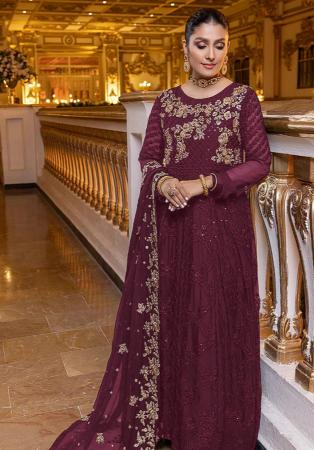 Picture of Georgette Saddle Brown Straight Cut Salwar Kameez