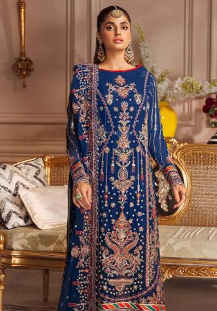 Picture of Georgette Midnight Blue Straight Cut Salwar Kameez