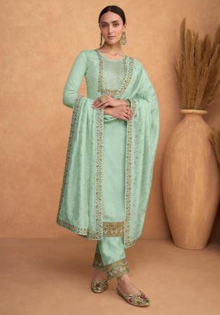 Picture of Silk Dark Sea Green Straight Cut Salwar Kameez