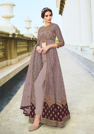 Picture of Beautiful Net Grey Straight Cut Salwar Kameez