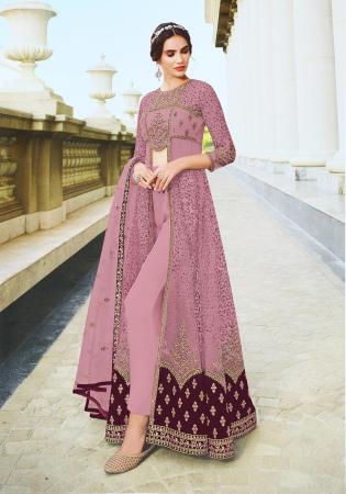 Picture of Ravishing Net Rosy Brown Straight Cut Salwar Kameez