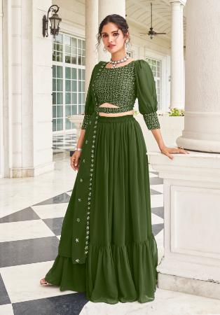 Picture of Admirable Georgette Dark Olive Green Lehenga Choli